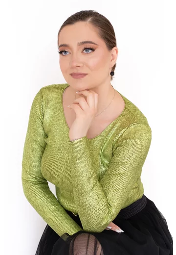 Bluza verde cu pelicula aurie