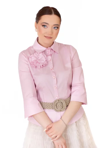 Camasa din poplin baby pink  decorata cu floare
