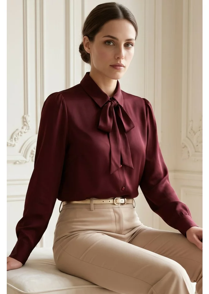Camasa eleganta burghundy chic din vascoza satinata