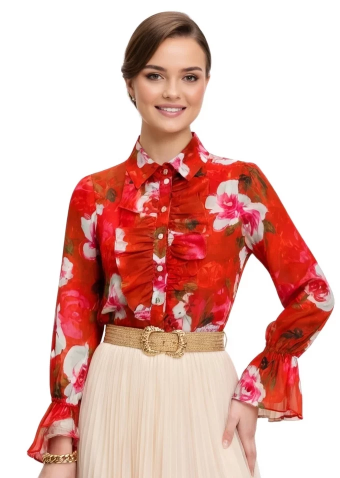 Camasa eleganta cu print floral pictural