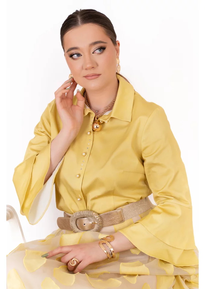 Camasa eleganta lemon yellow cu maneci evazate
