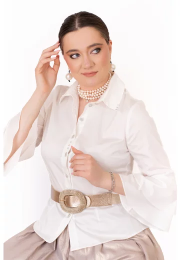Camasa eleganta ruffles din poplin elastic