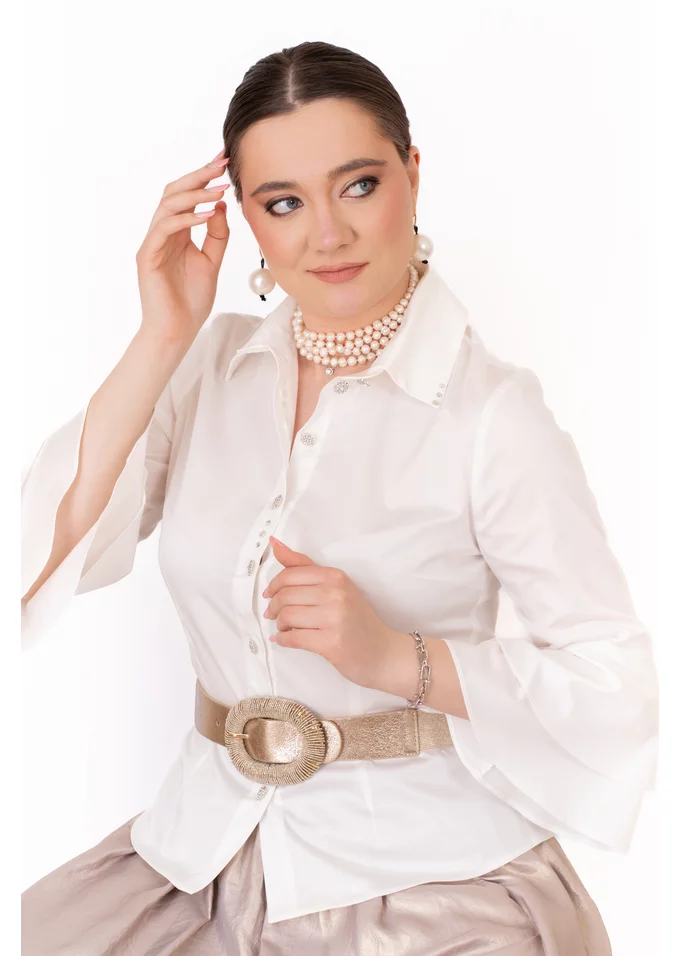 Camasa eleganta ruffles din poplin elastic
