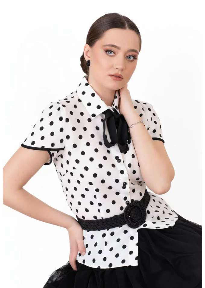 Camasa fancy polka charm din vascoza alb negru
