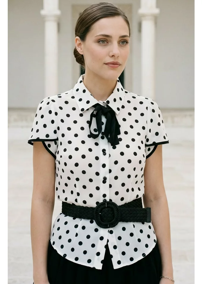 Camasa fancy polka charm din vascoza alb negru