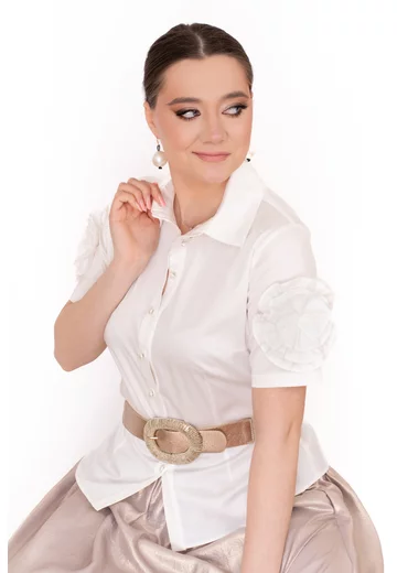 Camasa ivory bloom din poplin de bumbac