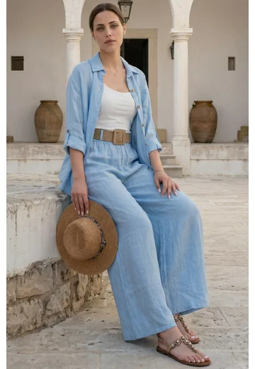 Camasa lejera din in bleu