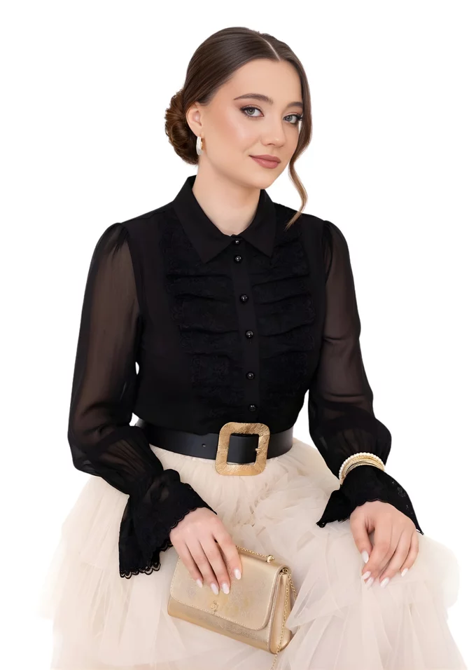 Camasa neagra cu jabou din dantela