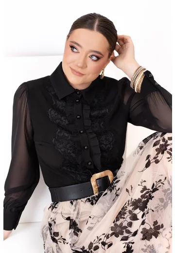 Camasa neagra eleganta cu broderie