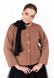 Cardigan elegantmaro caramel cu nasturi metalici statment si buzunare fine
