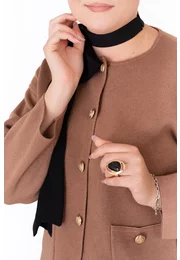 Cardigan elegantmaro caramel cu nasturi metalici statment si buzunare fine