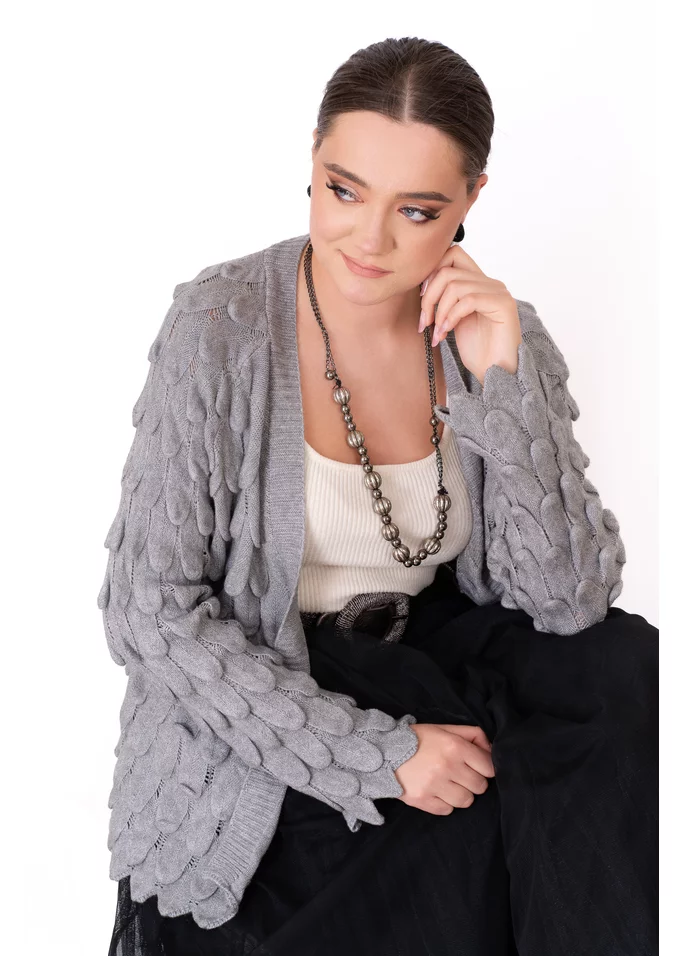 Cardigan gray  waffle tricotat
