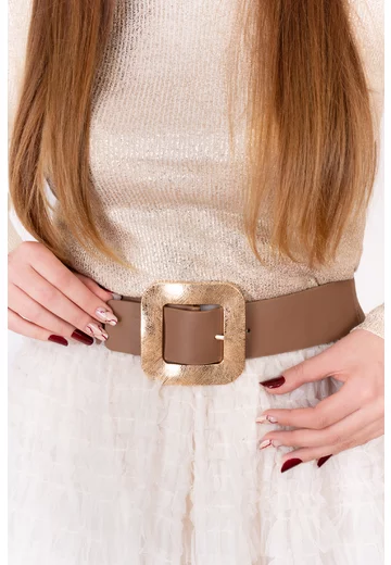 Centura eleganta caramel cu catarama aurie