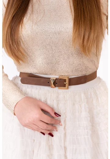 Centura eleganta maro cu catarama aurie