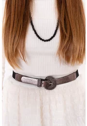 Centura eleganta neagra cu catarama argintie