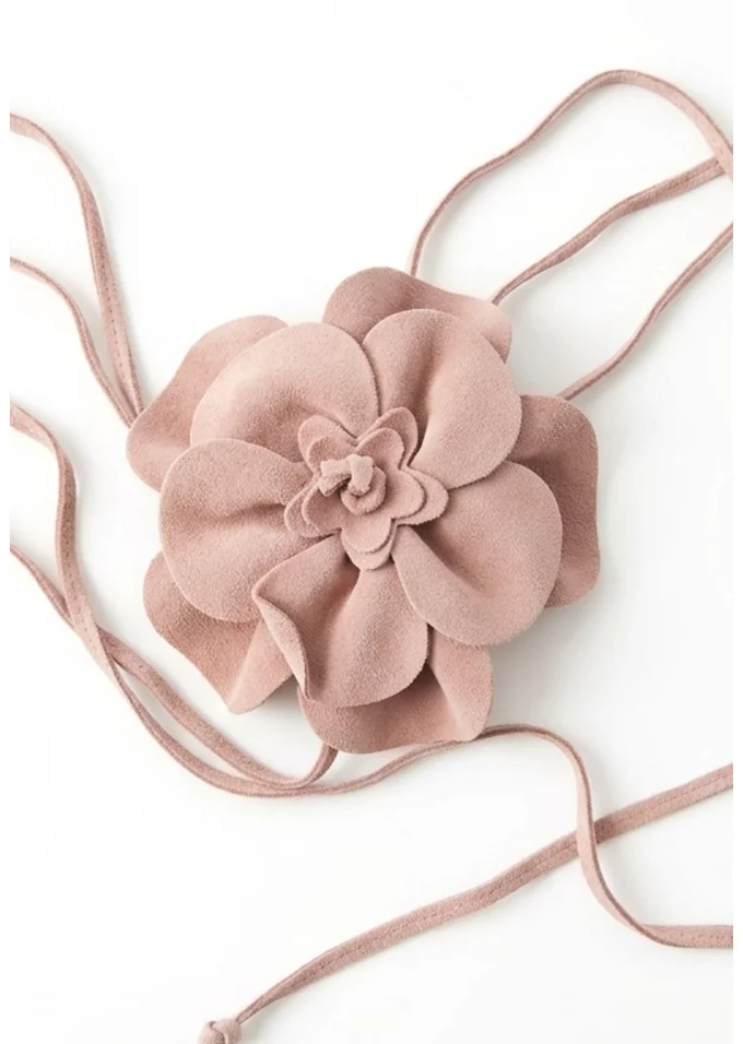 Centura subtire roz pudra cu floare