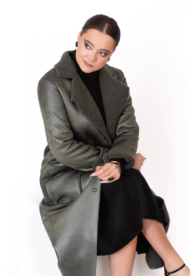 Cojoc lung cu buzunare verde smarald