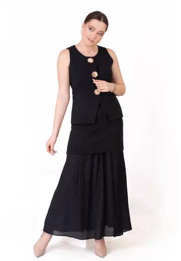 Compleu negru cu vesta si fusta midi