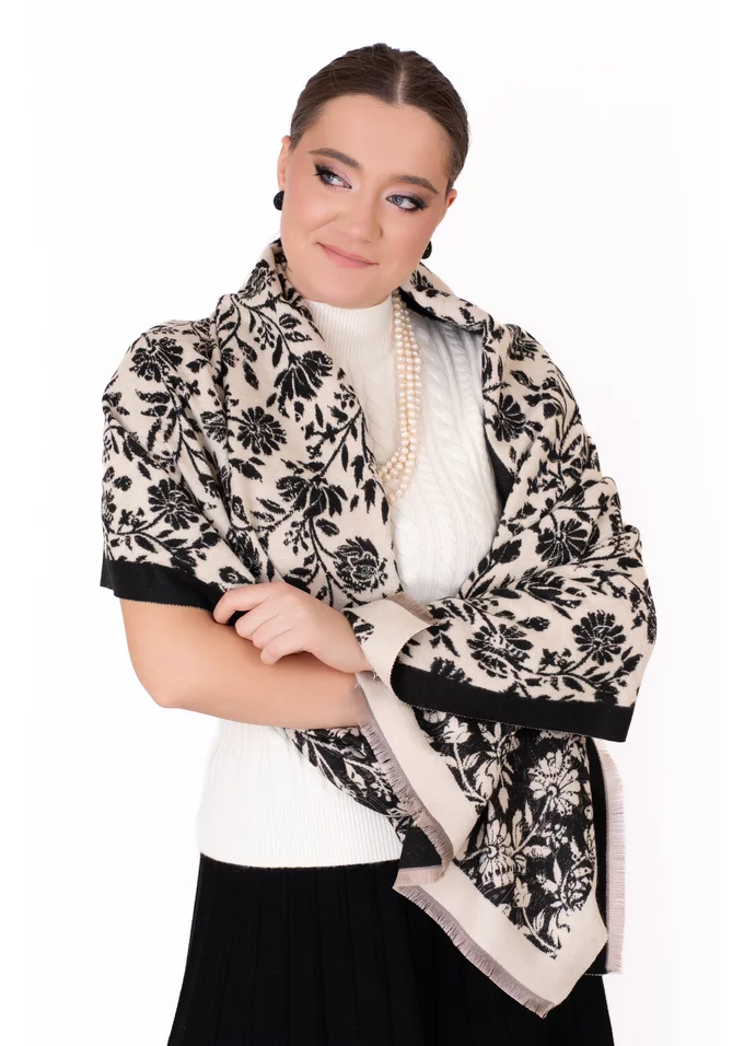 Esarfa delicata print negru-cream