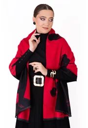 Esarfa delicata print negru-rosu