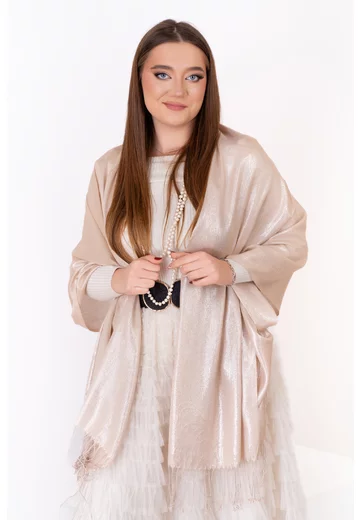 Esarfa delicata crem cu luciu argintiu