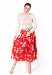 Fusta absolute red rosu mac cu pliuri