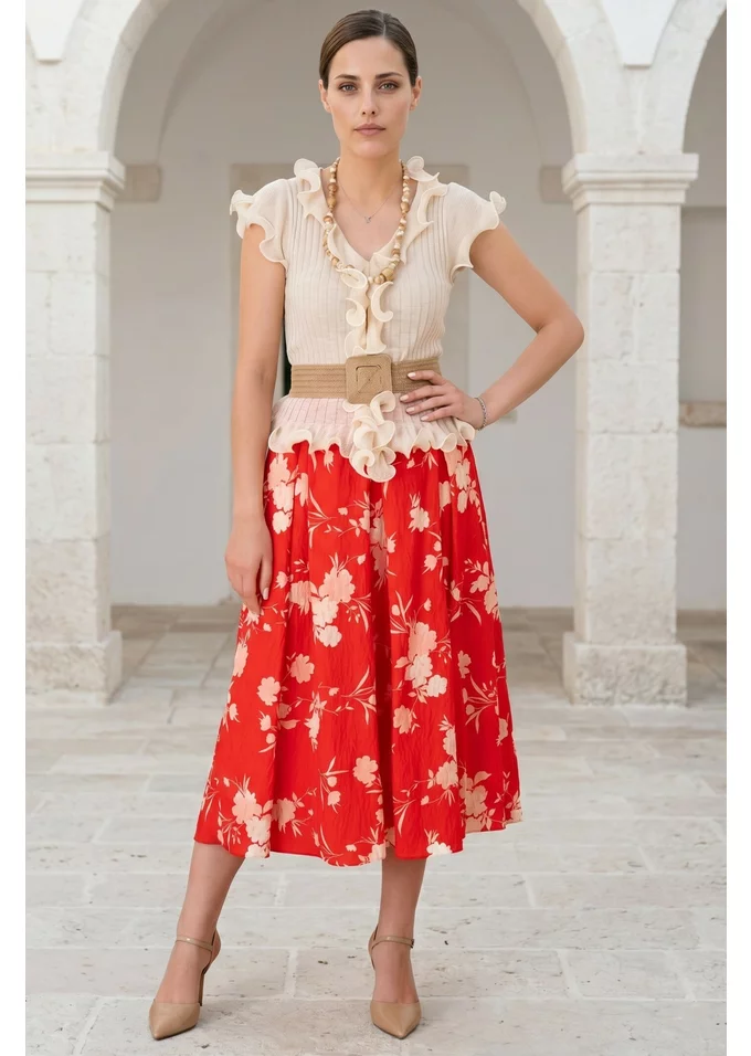 Fusta absolute red rosu mac cu pliuri