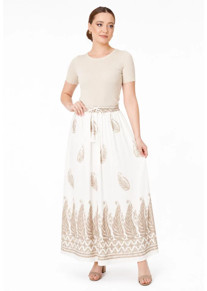 Fusta alba lejera decorata cu broderie aurie