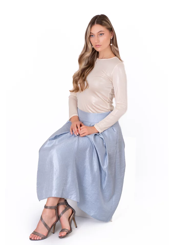 Fusta blue sky din organza satinata