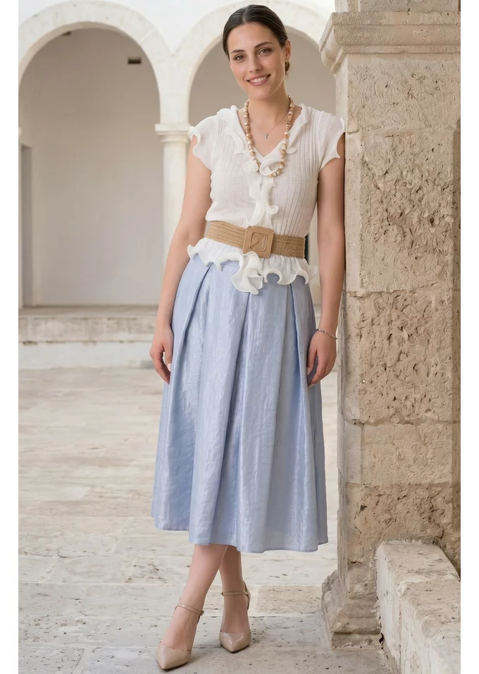 Fusta blue sky din organza satinata