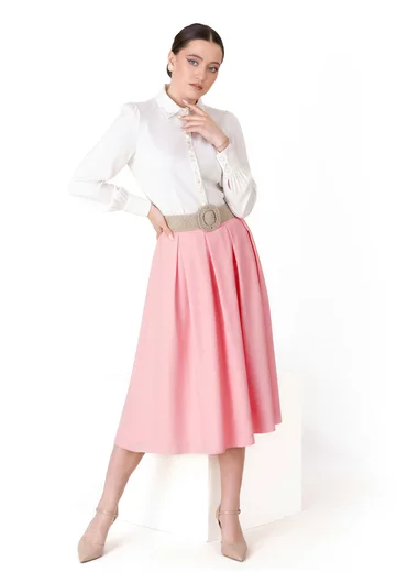 Fusta blush rose din vascoza premium cu pliuri
