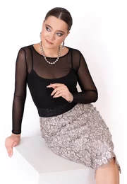 Fusta celestial grace din dantela peliculizata gri argintiu