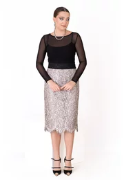 Fusta celestial grace din dantela peliculizata gri argintiu