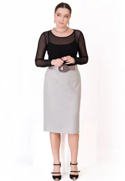 Fusta clasica stylish conica din lana gri