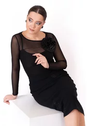 Fusta classy neagra cu broderie aplicata