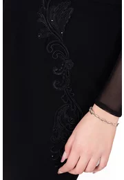 Fusta classy neagra cu broderie aplicata