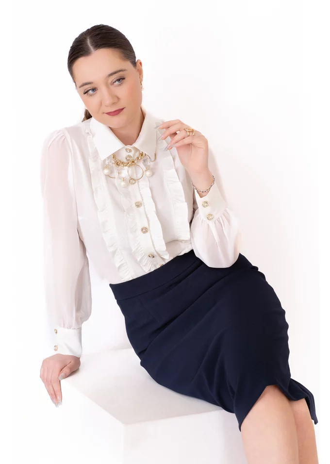 Fusta conica navy confidence din stofa premium