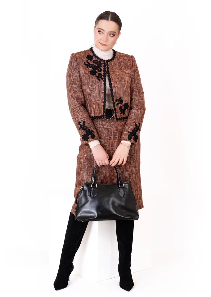 Fusta conica rusty chic din tweed cu lana