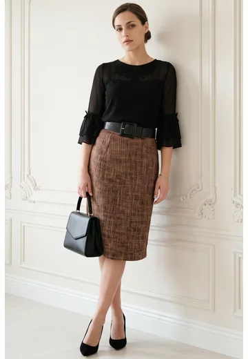 Fusta conica rusty chic din tweed cu lana