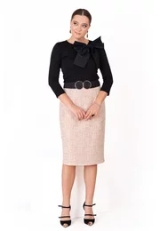 Fusta conica soft din tweed pepit peach