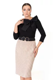 Fusta conica soft din tweed pepit peach