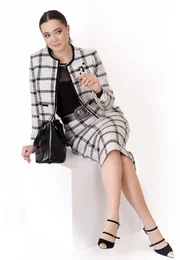 Fusta conica sweet cream din tweed