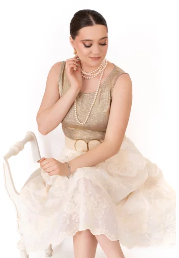 Fusta cream din organza tip borangic cu pliuri ample