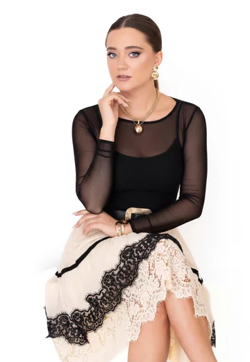 Fusta cream seraphina cu insertii din dantela cream black