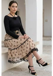 Fusta creamy dots din voal de vascoza creponata