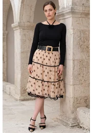 Fusta creamy dots din voal de vascoza creponata