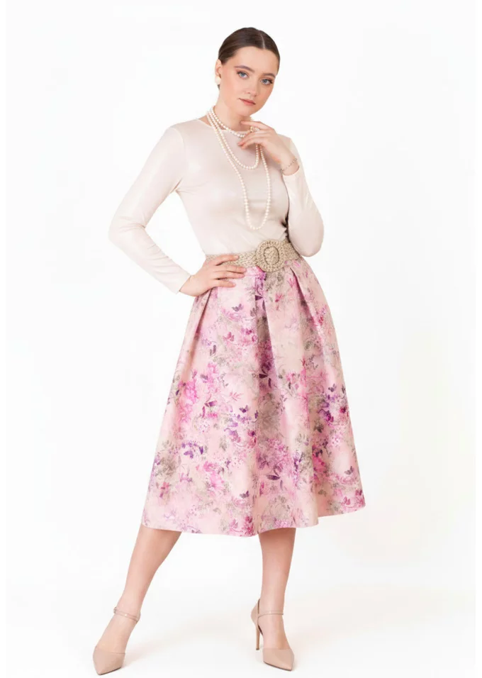 Fusta din brocard floral vintage amour