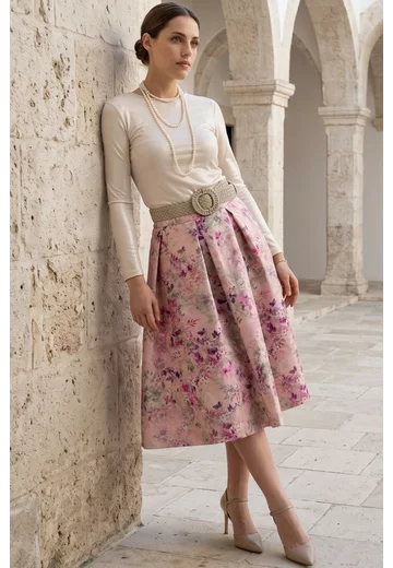 Fusta din brocard floral vintage amour