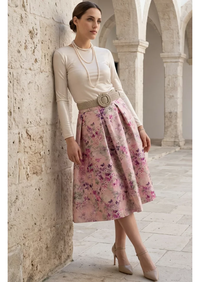 Fusta din brocard floral vintage amour
