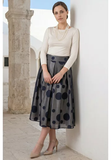 Fusta elegance decorata cu buline navy